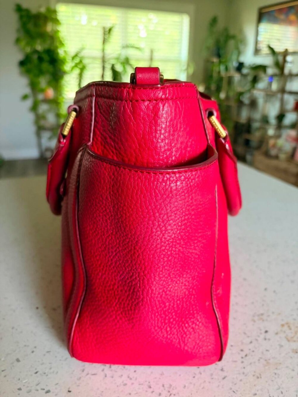 Tory Burch Robinson Pebbled Leather Convertible Satchel Tote Red Crossbody Bag - Picture 3 of 7